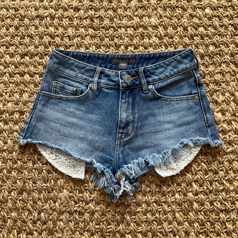 Kendall & Kylie High-Rise Lace Pocket Jean Shorts